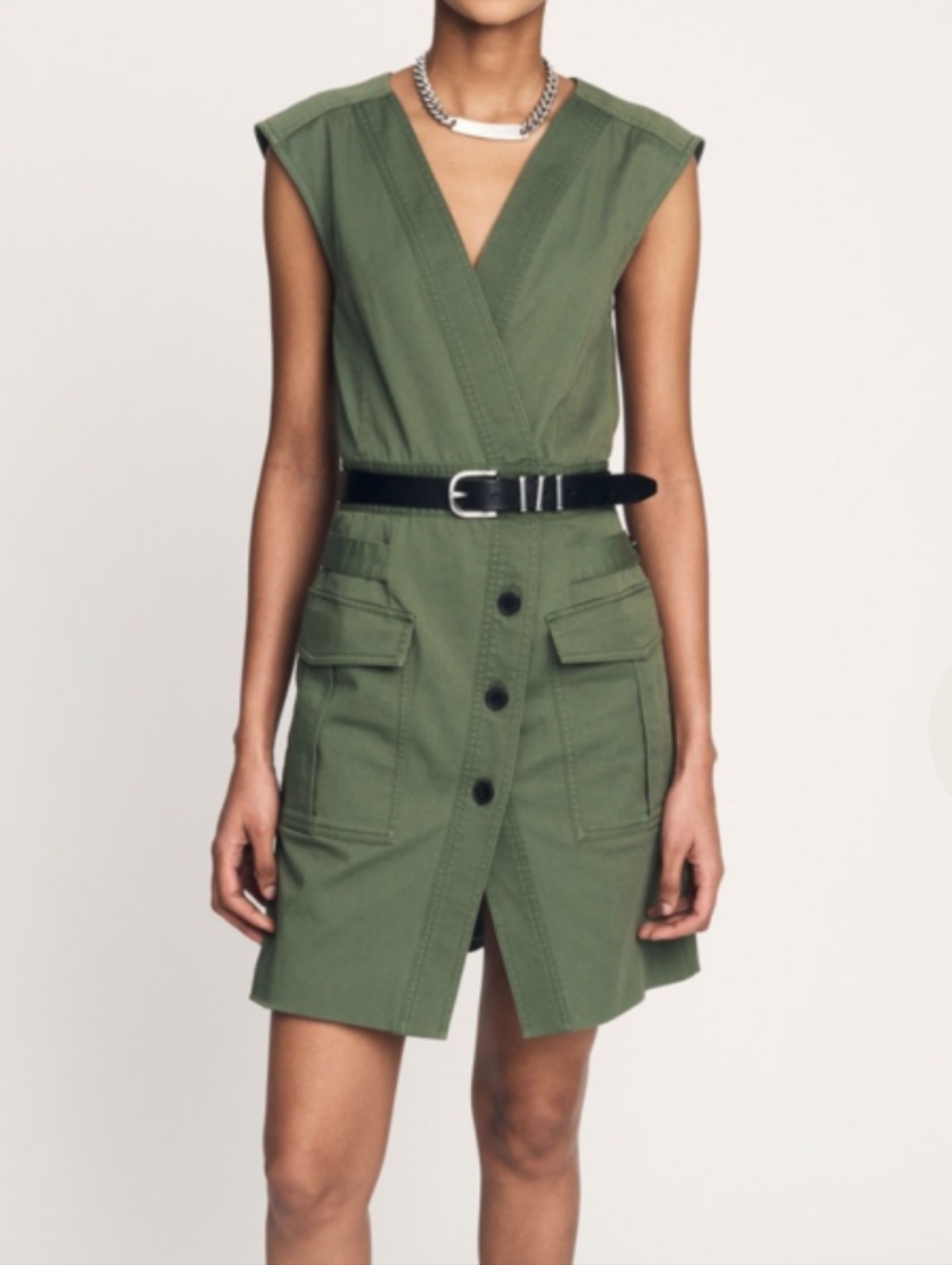 DEREK LAM 10 CROSBY ELENA SLEEVELESS UTILITY DRESS, Green, Size 8